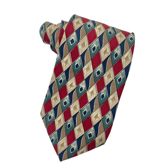 Albert Andrews Ltd Silk Tie Diamond Printed Multi Color Men - Picture 1 of 5